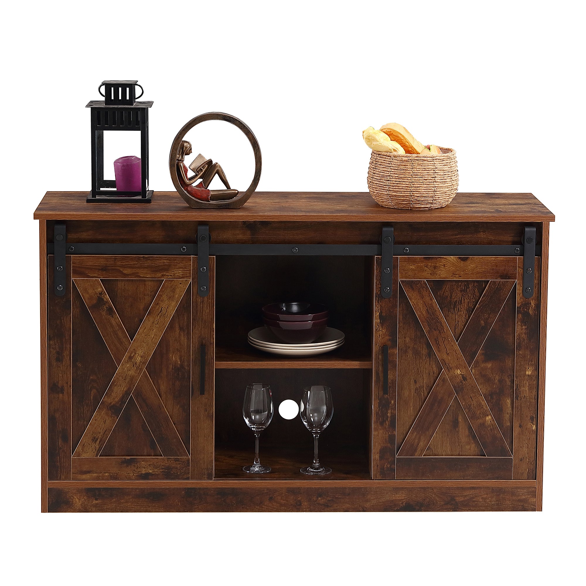 Rustic Brown decorative wooden TV / storage cabinet with two sliding barn doors, available for bedroom, living room,corridor. - Atlantic Fine Furniture Inc