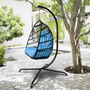 Swing Egg Chair with Stand Indoor Outdoor Wicker Rattan Patio Basket Hanging Chair with C Type bracket , with cushion and pillow,Patio Wicker folding Hanging Chair - Atlantic Fine Furniture Inc