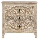 Mariska - 3-Drawer Wood Mandala Cabinet - Distressed White - Atlantic Fine Furniture Inc