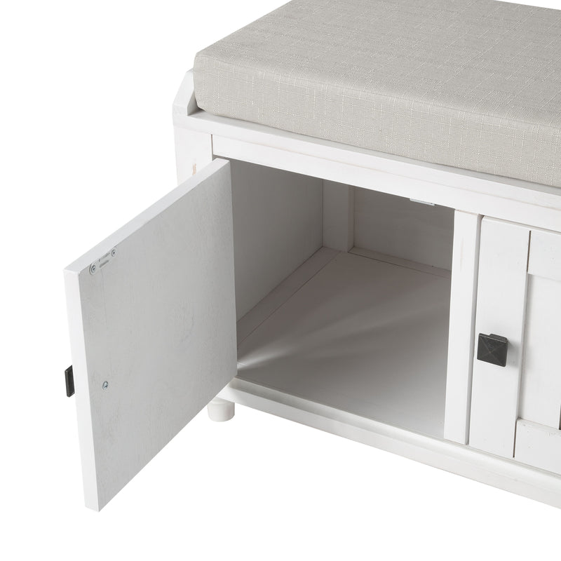 Homes Collection Wood Storage Bench With Doors and Cabinets