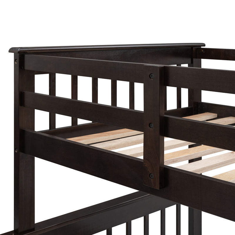 Stairway Twin Over Full Bunk Bed With Storage And Guard Rail For Bedroom, Espresso Color