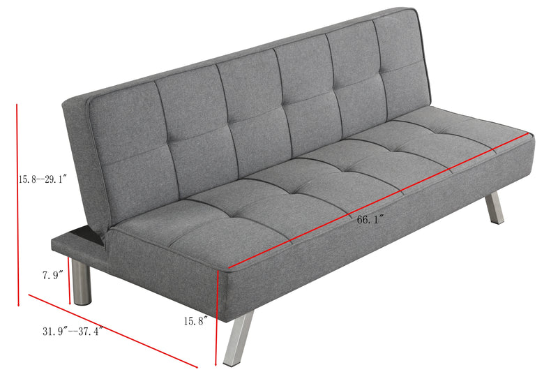 Convertible Futon Sofa Bed Linen Small Couch Fabric Folding Sleeper Sofa for Living Room Furniture Set with Chrome Legs Gray