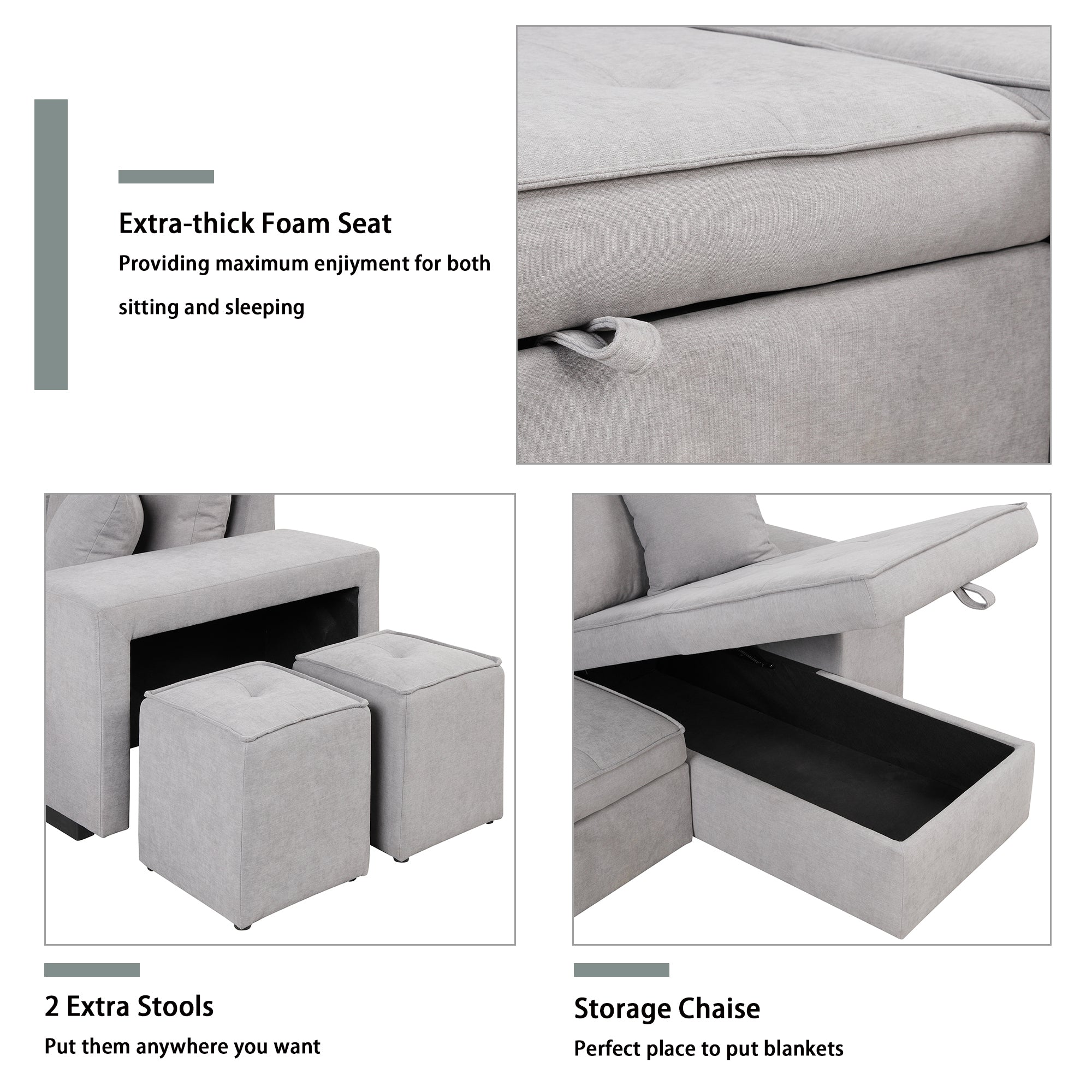 Orisfur. 104" Pull Out Sleeper Sofa Reversible L-Shape 3 Seat Sectional Couch with Storage Chaise and 2 Stools for Living Room Furniture Set - Atlantic Fine Furniture Inc