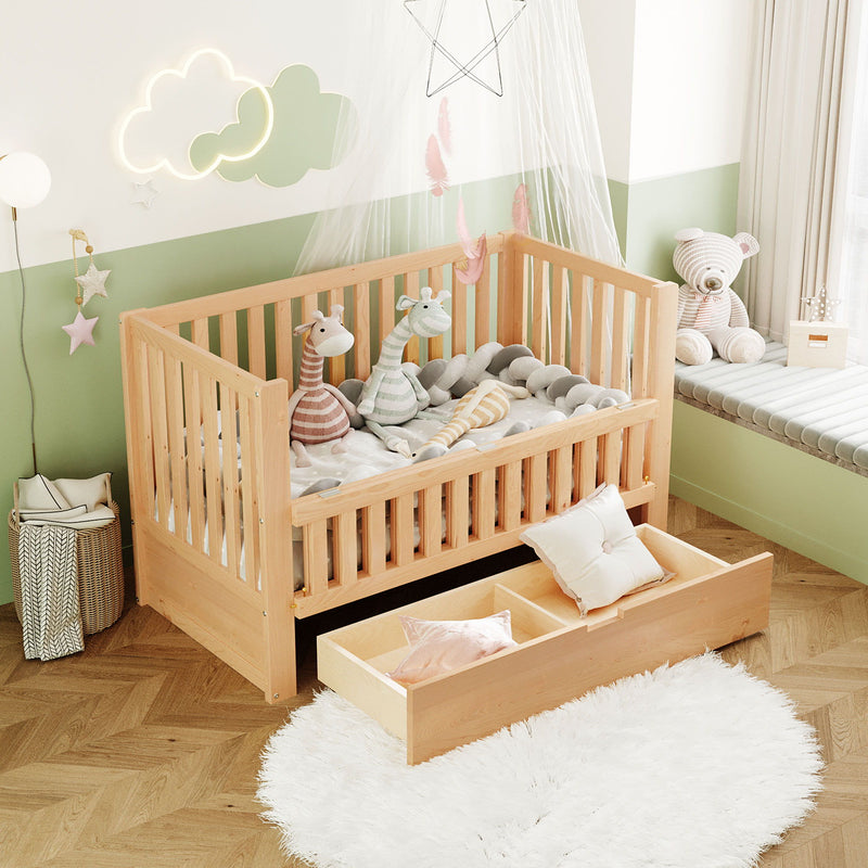 Crib With Drawers And 3 Height Options, Natural