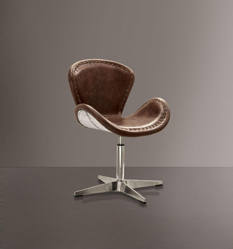Brancaster - Accent Chair - Retro Brown Top Grain Leather & Aluminum - 33"