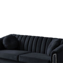 MH Modern Velvet Upholstered Sofa Couch, 3 Seat Tufted Back with Nail Arms, Solid wood Legs, Sleeper Sofa for Living Room, Compact Living Space, Apartment, Bonus Room, Black - Atlantic Fine Furniture Inc