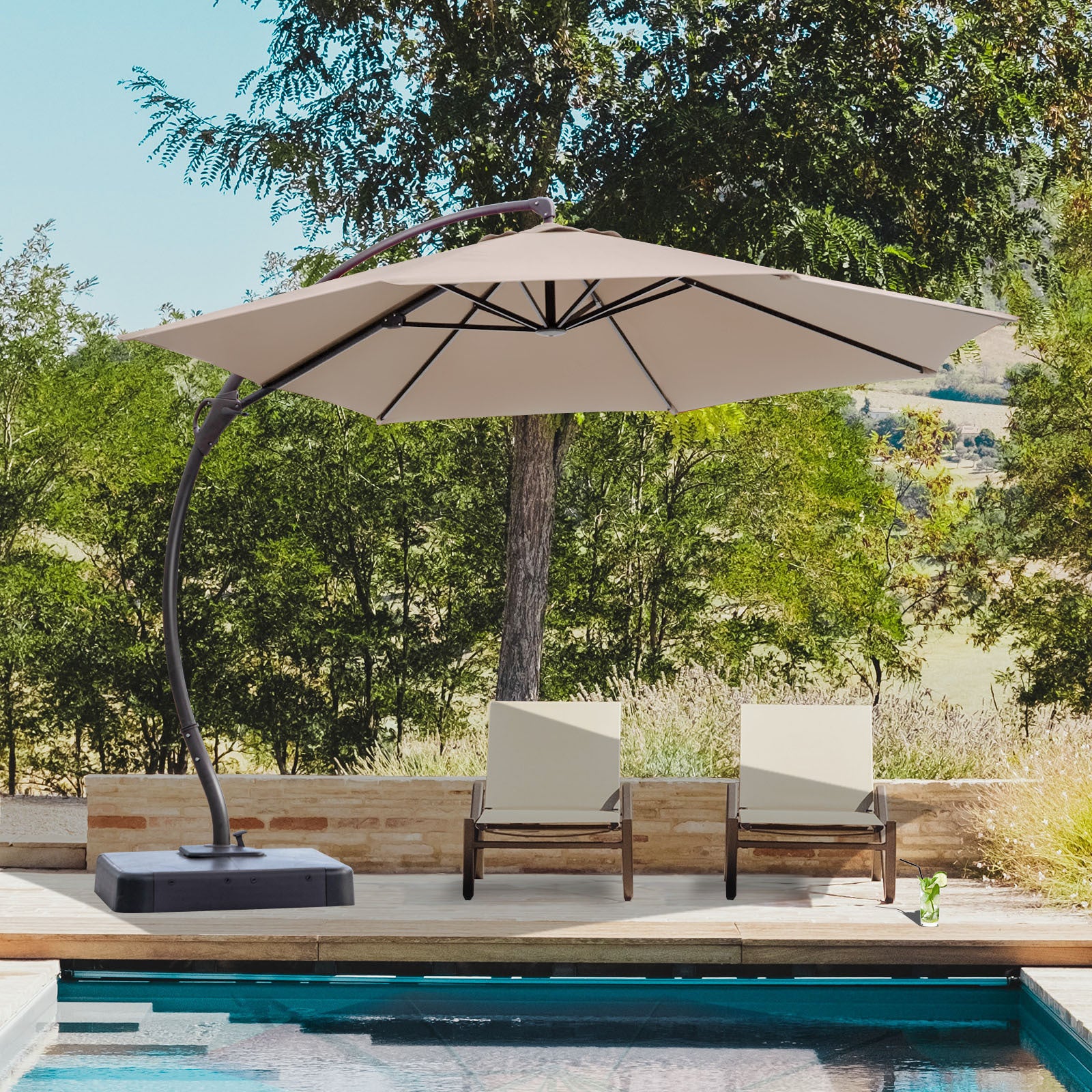 LAUSAINT HOME Outdoor Patio Umbrellas, 11FT  Outdoor Umbrella with Base Included, Upgraded Curvy Aluminum Offset Cantilever Umbrella with 360°Rotation Deisgn for Garden Pool Backyard Market Deck - Atlantic Fine Furniture Inc