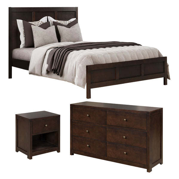 Classic Rich Brown 3 Pieces Queen Bedroom Set (Queen Bed + Nightstand + Dresser)