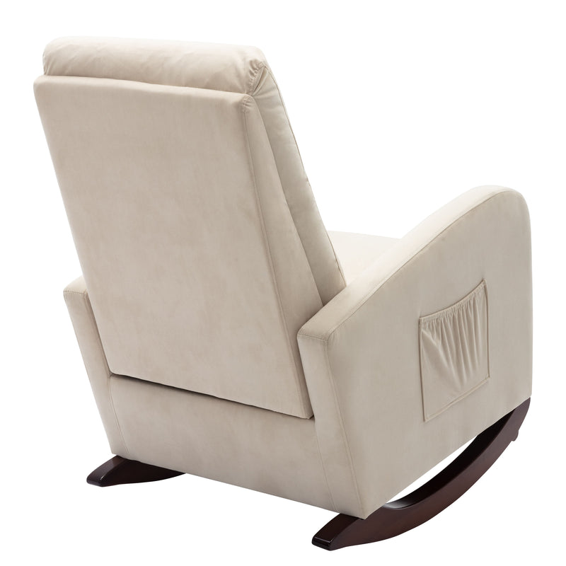 Baby Room High Back Rocking Chair Nursery Chair, Comfortable Rocker Fabric Padded Seat, Modern High Back Armchair - Beige