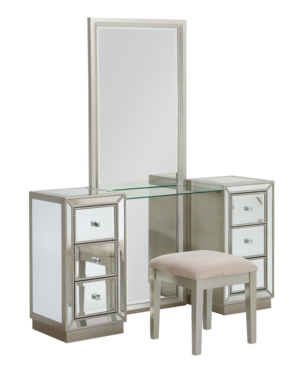 Lana - Six Drawer Console With Mirror / Stool (2 Cartons) - Elsinore Champagne