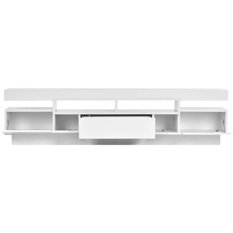 On-Trend TV Stand With 4 Open Shelves, Modern High Gloss Entertainment Center For 75" TV, Universal TV Storage Cabinet With 16 - Color Rgb LED Color Changing Lights, White
