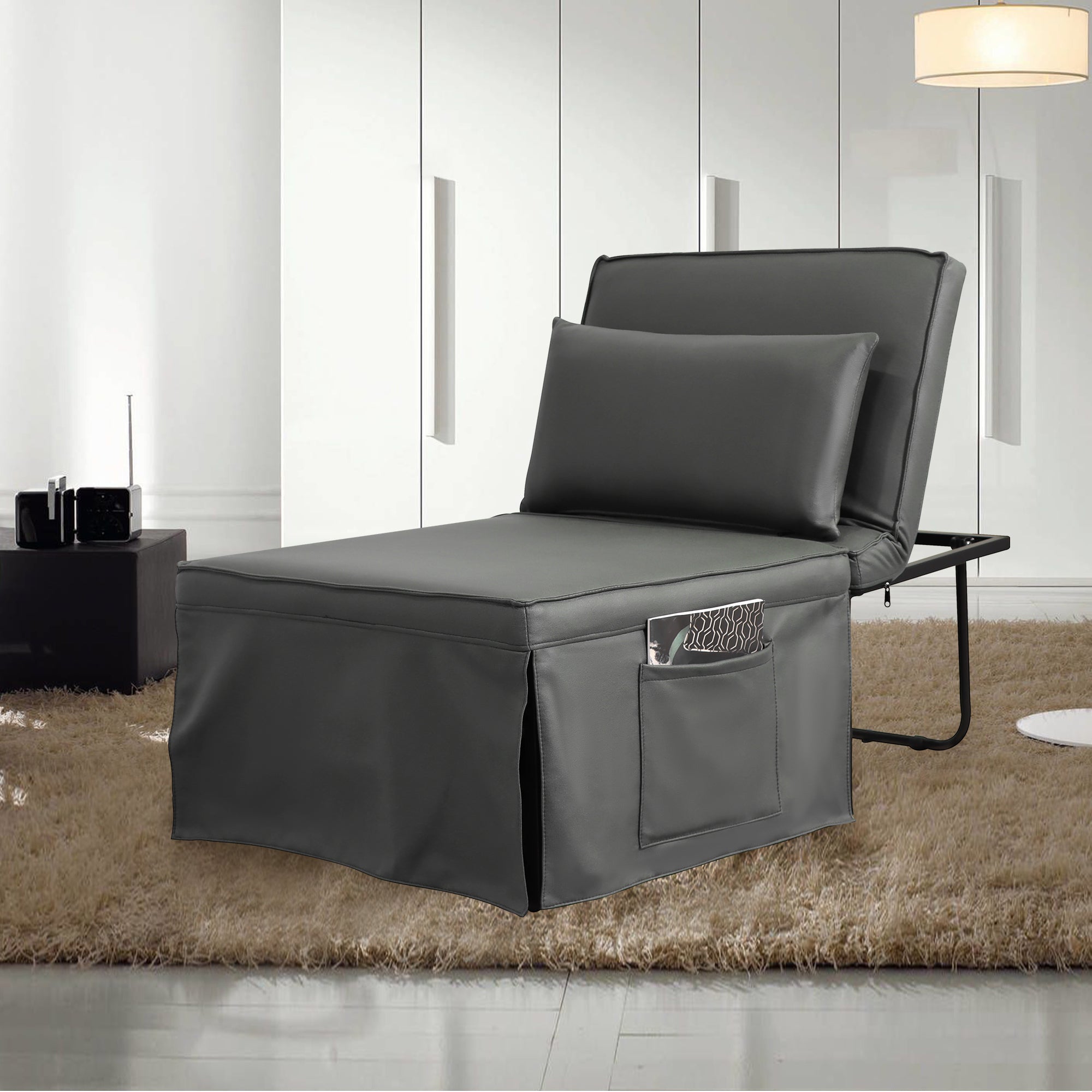 Sofa Bed 4 in 1 Ottoman Sleeper Bed Convertible Chair Bed with Adjustable Back Breathable Sleeper Guest Bed for Small Room, Grey - Atlantic Fine Furniture Inc