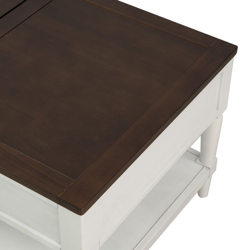 U_Style Coffee Table Lift Top - Wood Home Living Room - With 1 Drawer And Shelf - White / Brown