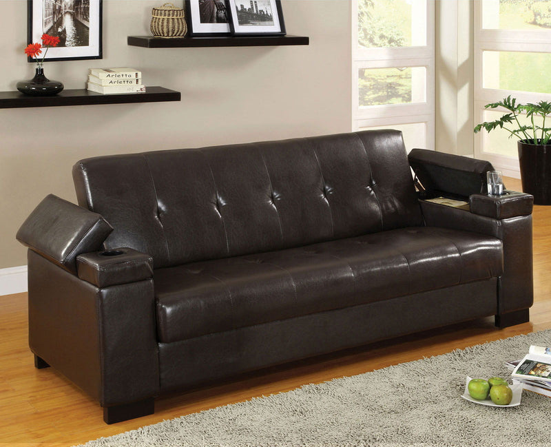 Logan - Leatherette Futon Sofa With Storage - Espresso