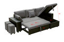 Artemax 92.5“Linen Reversible Sleeper Sectional Sofa with storage and 2 stools Steel Gray - Atlantic Fine Furniture Inc
