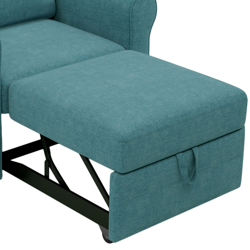 3-In-1 Sofa Bed Chair, Convertible Sleeper Chair Bed, Adjust Backrest Into A Sofa, Lounger Chair, Single Bed, Modern Chair Bed Sleeper For Adults, Teal