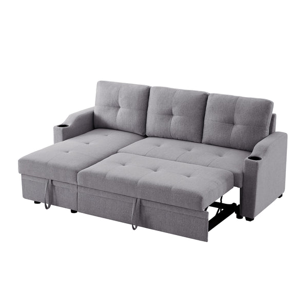 Orisfur. 81" Sleeper Sofa Bed Reversible Sectional Couch with Storage Chaise and Two Cup Holders for Living Room Furniture Set - Atlantic Fine Furniture Inc