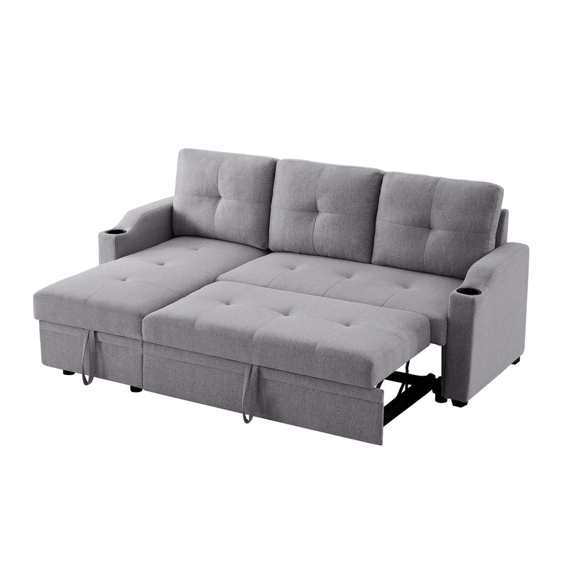 Orisfur. 81" Sleeper Sofa Bed Reversible Sectional Couch with Storage Chaise and Two Cup Holders for Living Room Furniture Set