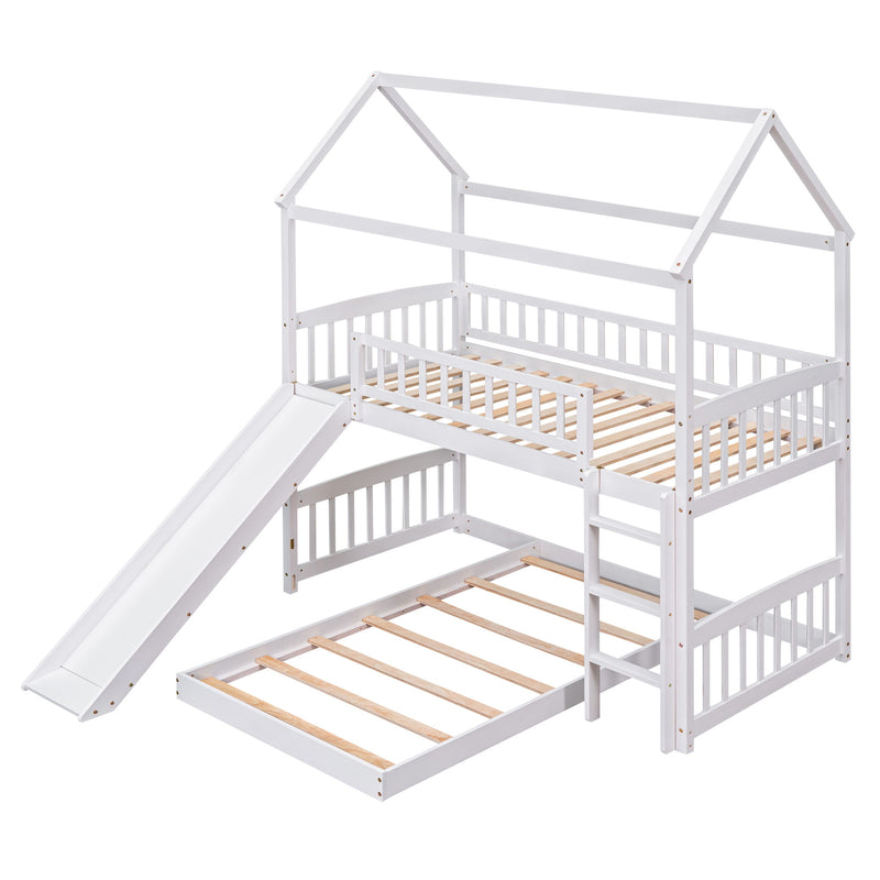 Twin Over Twin Bunk Bed With Slide, House Bed With Slide - White