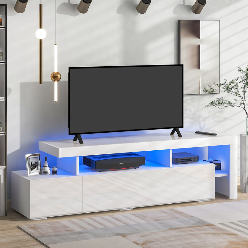 On Trend Modern Style 16 Colored Led Lights TV Cabinet, Uv High Gloss Surface Entertainment Center With Dvd Shelf, Up To 70 Inch Tv, White