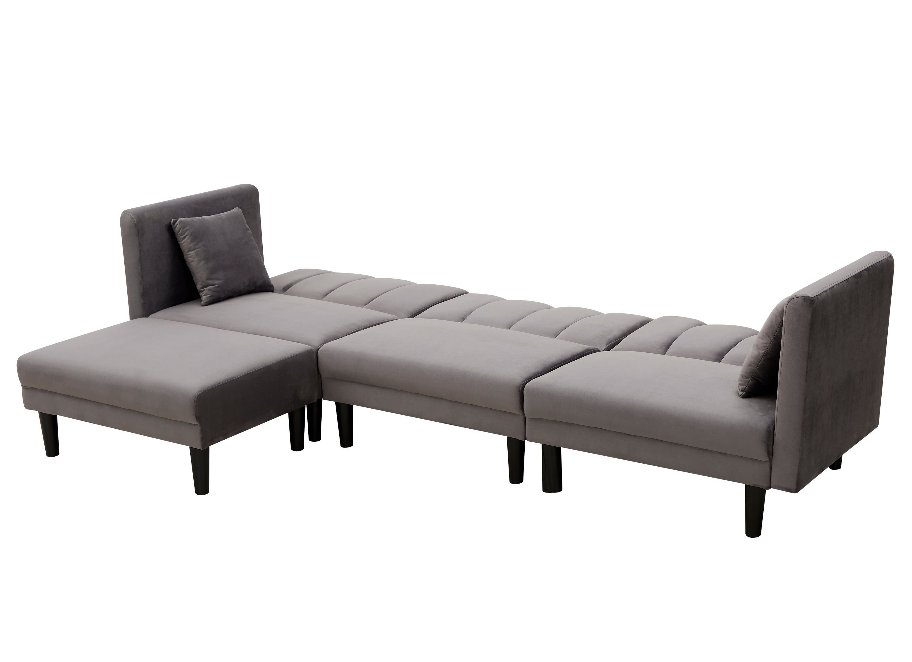 REVERSIBLE SECTIONAL SOFA SLEEPER WITH 2 PILLOWS DARK GREY VELVET（K223S00005） - Atlantic Fine Furniture Inc