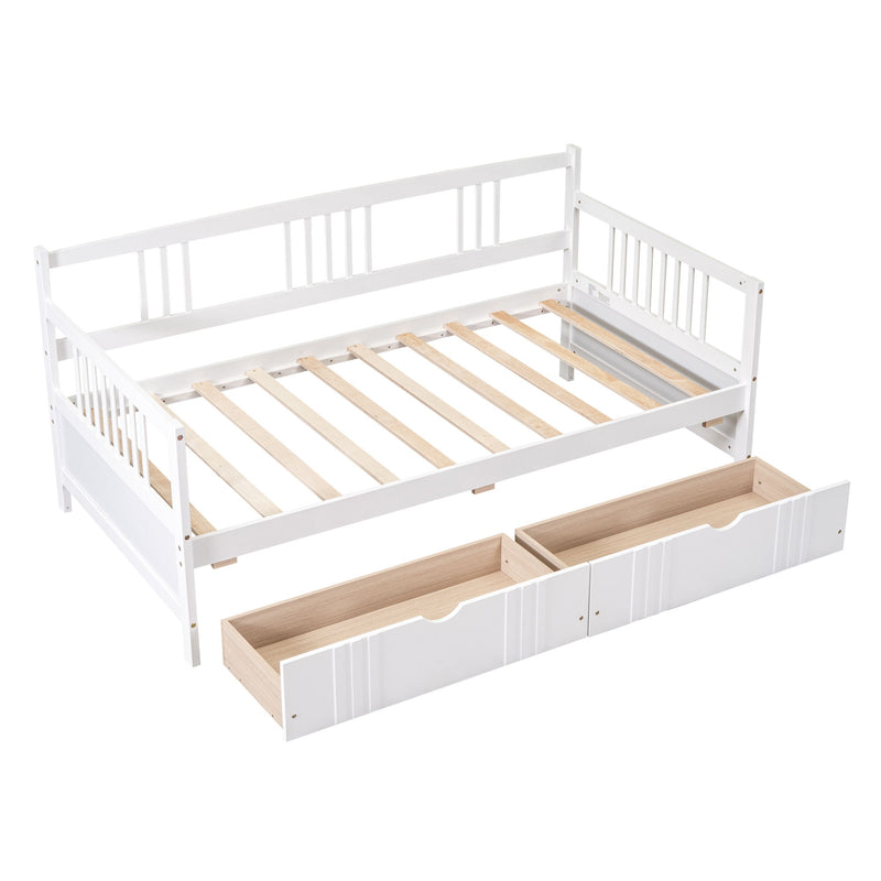 Twin Size Daybed Wood Bed With Two Drawers - White