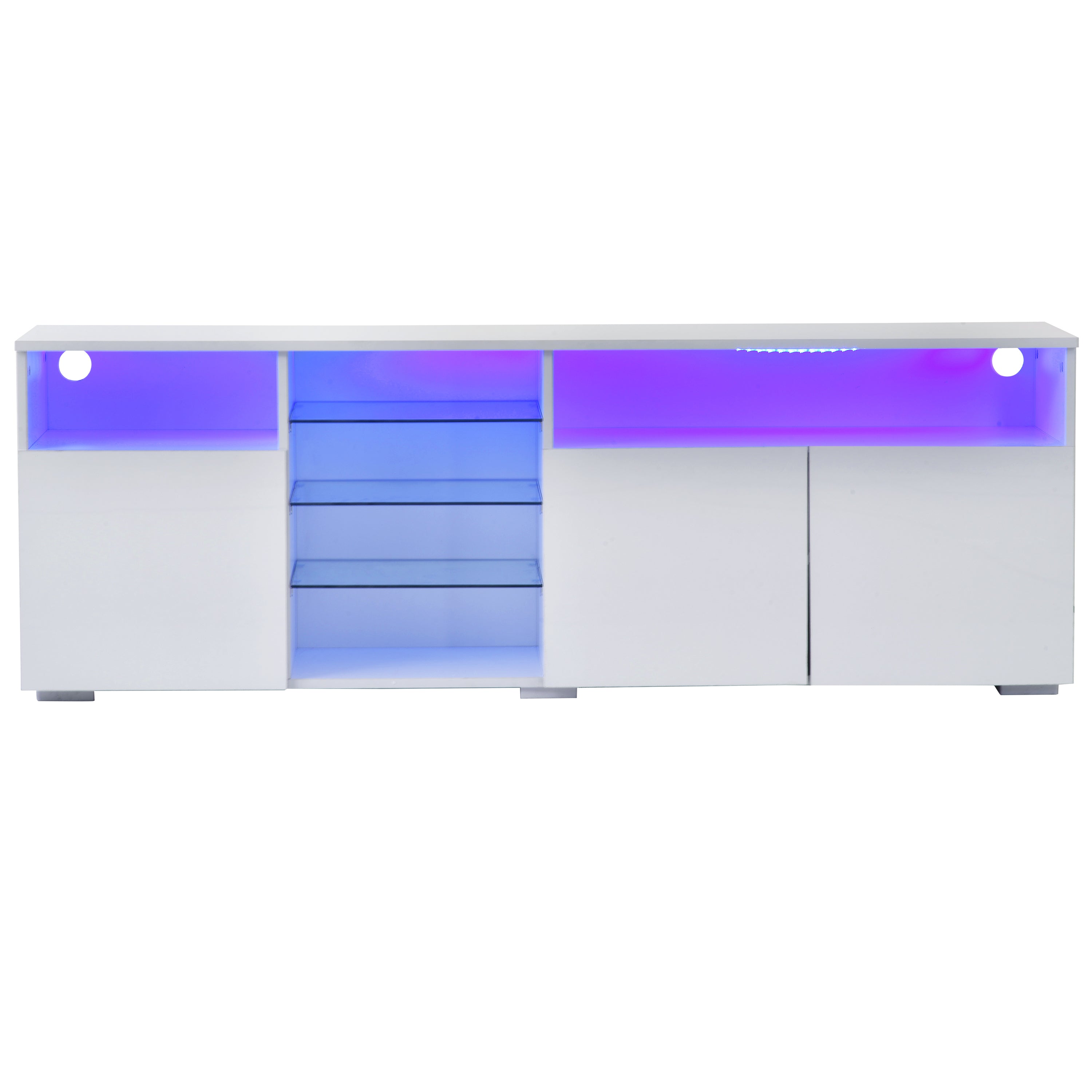 U-Can Modern, Stylish Functional TV stand with Color Changing LED Lights, Universal Entertainment Center, High Gloss TV Cabinet for 70+ inch TV, White - Atlantic Fine Furniture Inc