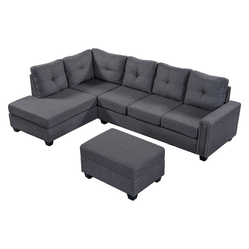 Orisfur. Reversible Sectional Sofa Space Saving With Storage Ottoman Rivet Ornament L-Shape Couch For Large Space Dorm