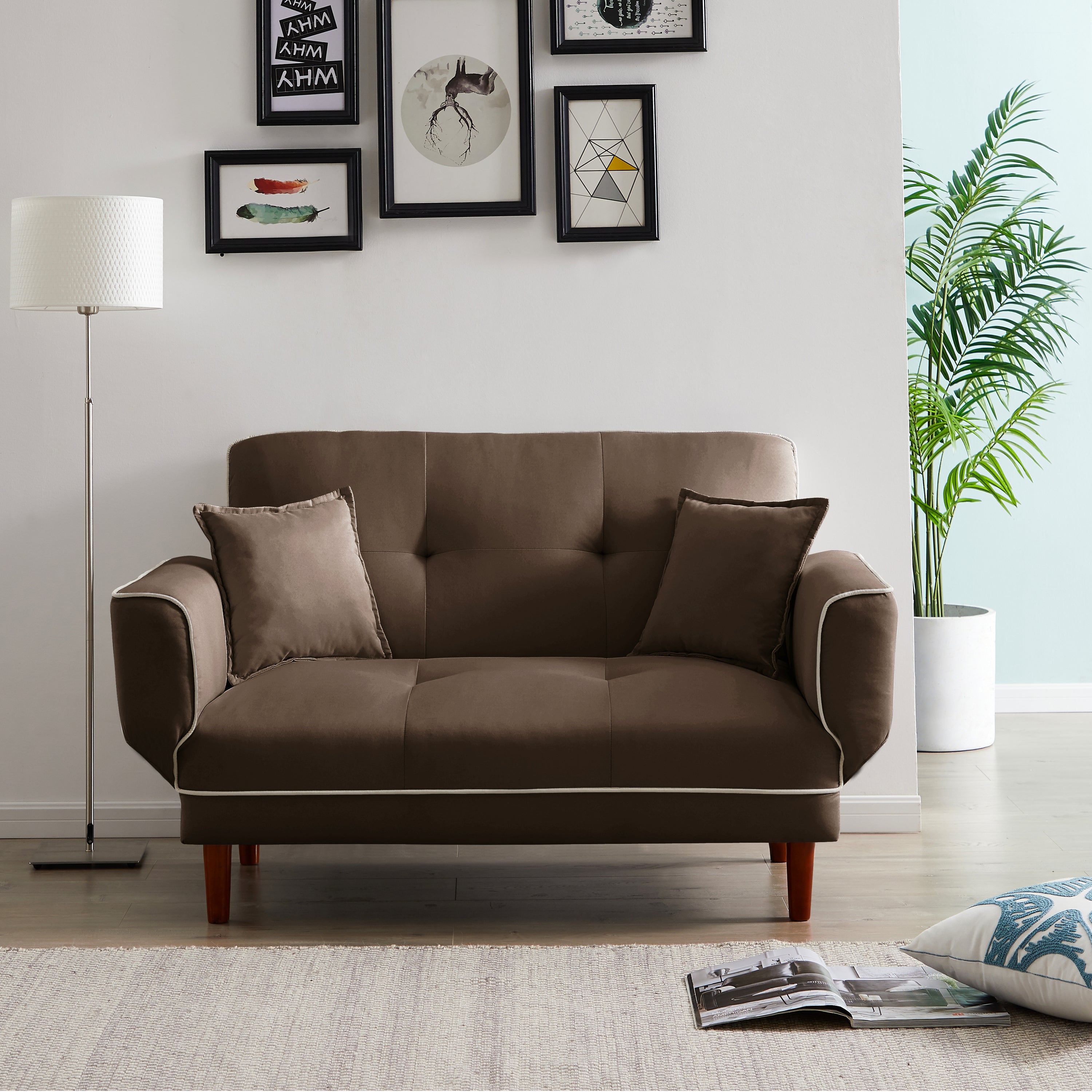 RELAX LOUNGE SOFA BED SLEEPER WITH 2PILLOWS BROWN FABRIC - Atlantic Fine Furniture Inc
