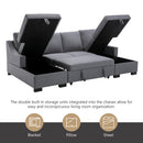U_STYLE Upholstery Sleeper Sectional Sofa with Double Storage Spaces, 2 Tossing Cushions, Grey - Atlantic Fine Furniture Inc