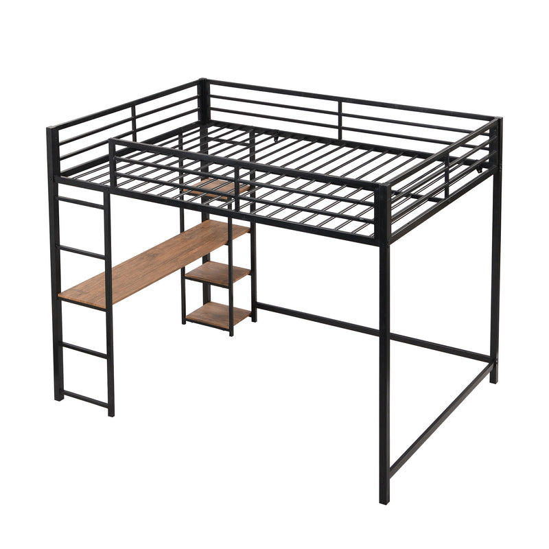 Full Size Metal Loft Bed With Built-In Desk And Storage Shelves (Don't Sold Separately) - Black