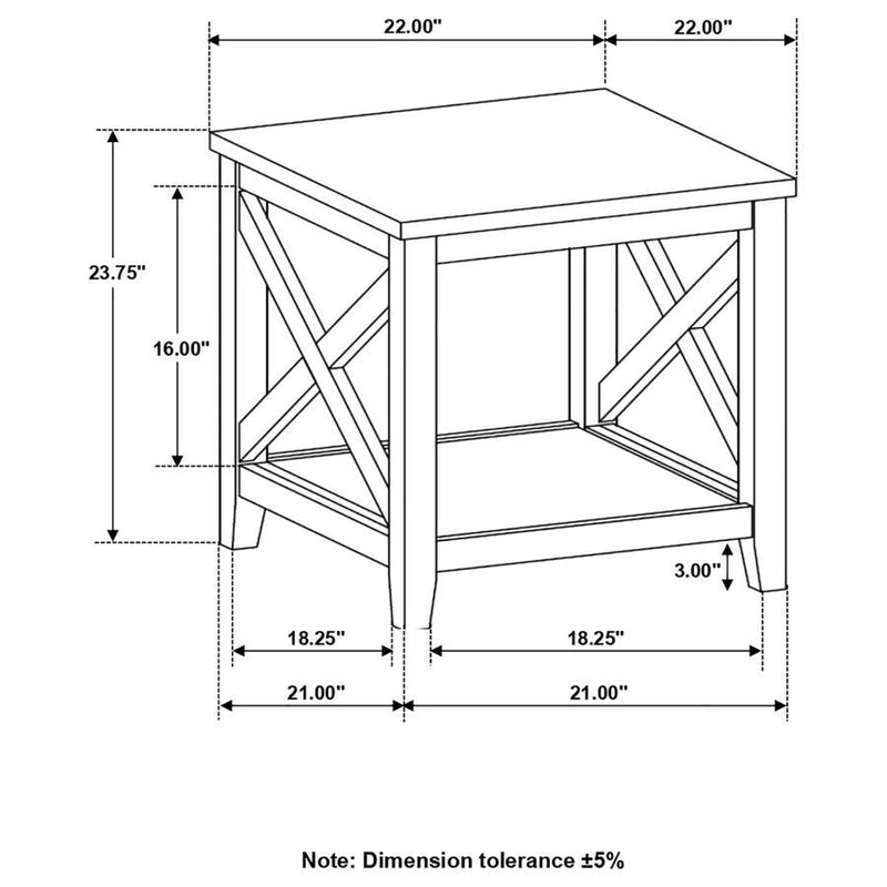 Hollis - Square Wood End Table With Shelf - Brown And White