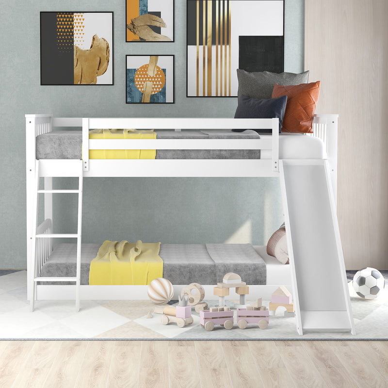 Twin Over Twin Bunk Bed, With Convertible Slide And Ladder, White