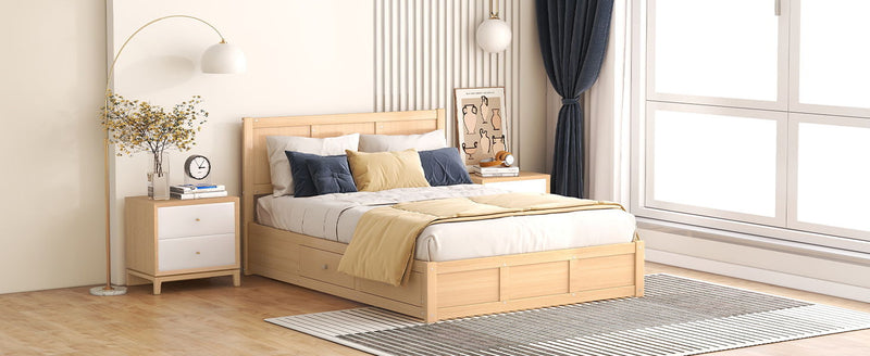 Full Size Wood Platform Bed With Underneath Storage And 2 Drawers - Wood Color