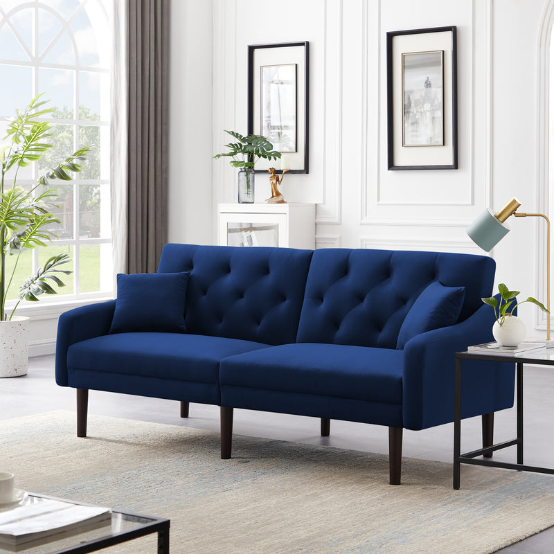 FUTON SOFA SLEEPER BLUE VELVET WITH 2 PILLOWS(same as W223S01469、W223S00358。Size difference, See Details in page.) ***Not available for sale on Walmart***