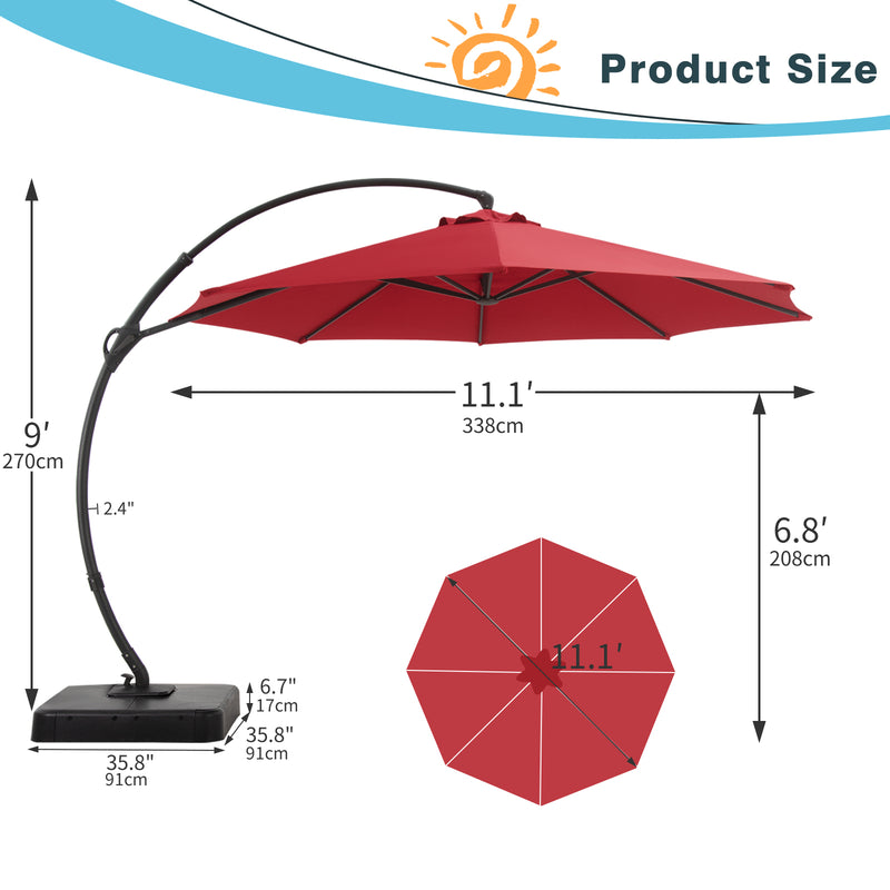 LAUSAINT HOME 11FT Deluxe Patio Umbrella with Base,Outdoor Large Hanging Cantilever Curvy Umbrella with 360° Rotation for Pool,Garden,Deck, Lawn(11FT-RED)