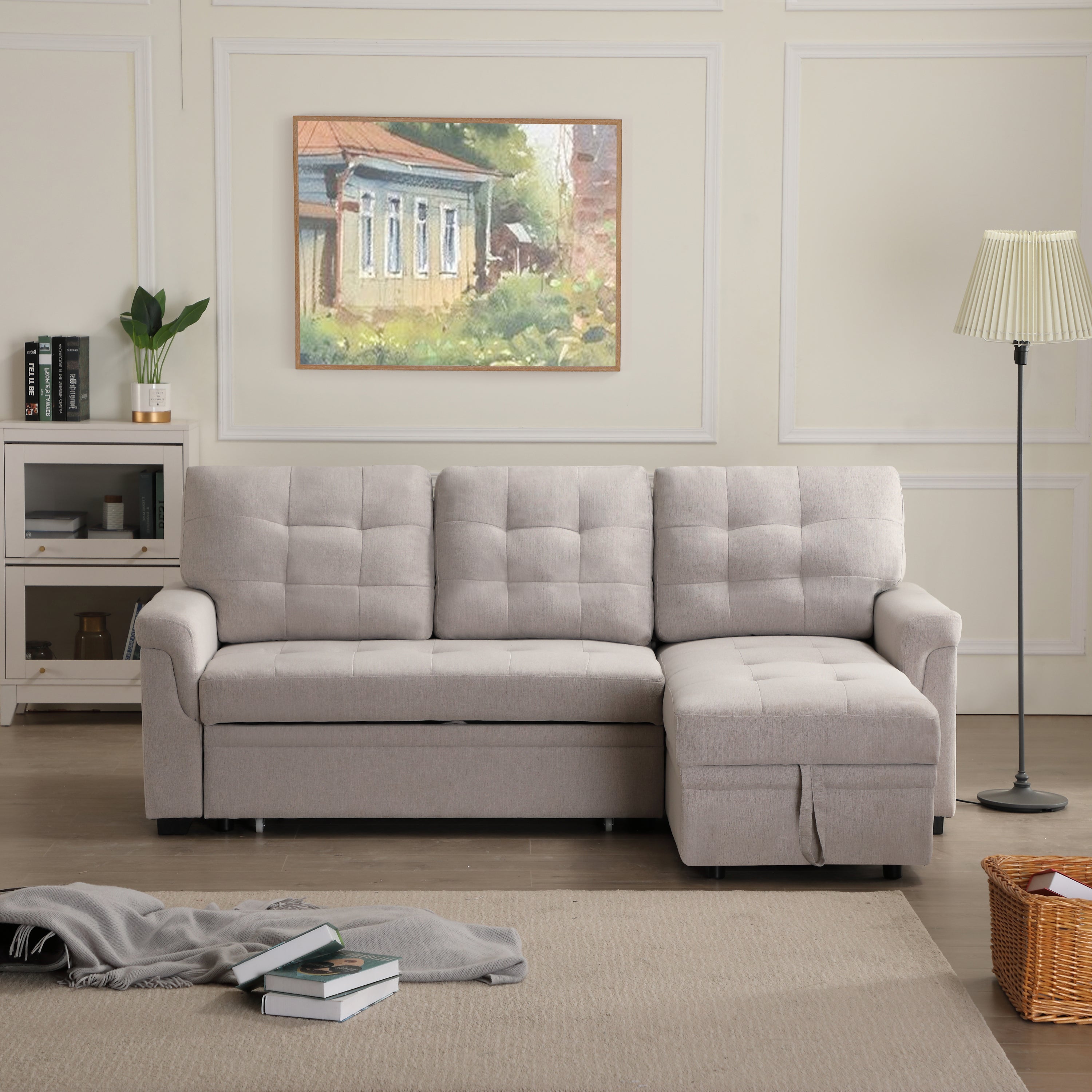 Upholstery Sleeper Sectional Sofa Beige - Atlantic Fine Furniture Inc
