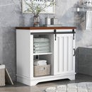 Bathroom Storage Cabinet, Freestanding Accent Cabinet, Sliding Barn Door, Thick Top, Adjustable Shelf, White and Brown - Atlantic Fine Furniture Inc