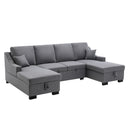 U_STYLE Upholstery Sleeper Sectional Sofa with Double Storage Spaces, 2 Tossing Cushions, Grey - Atlantic Fine Furniture Inc