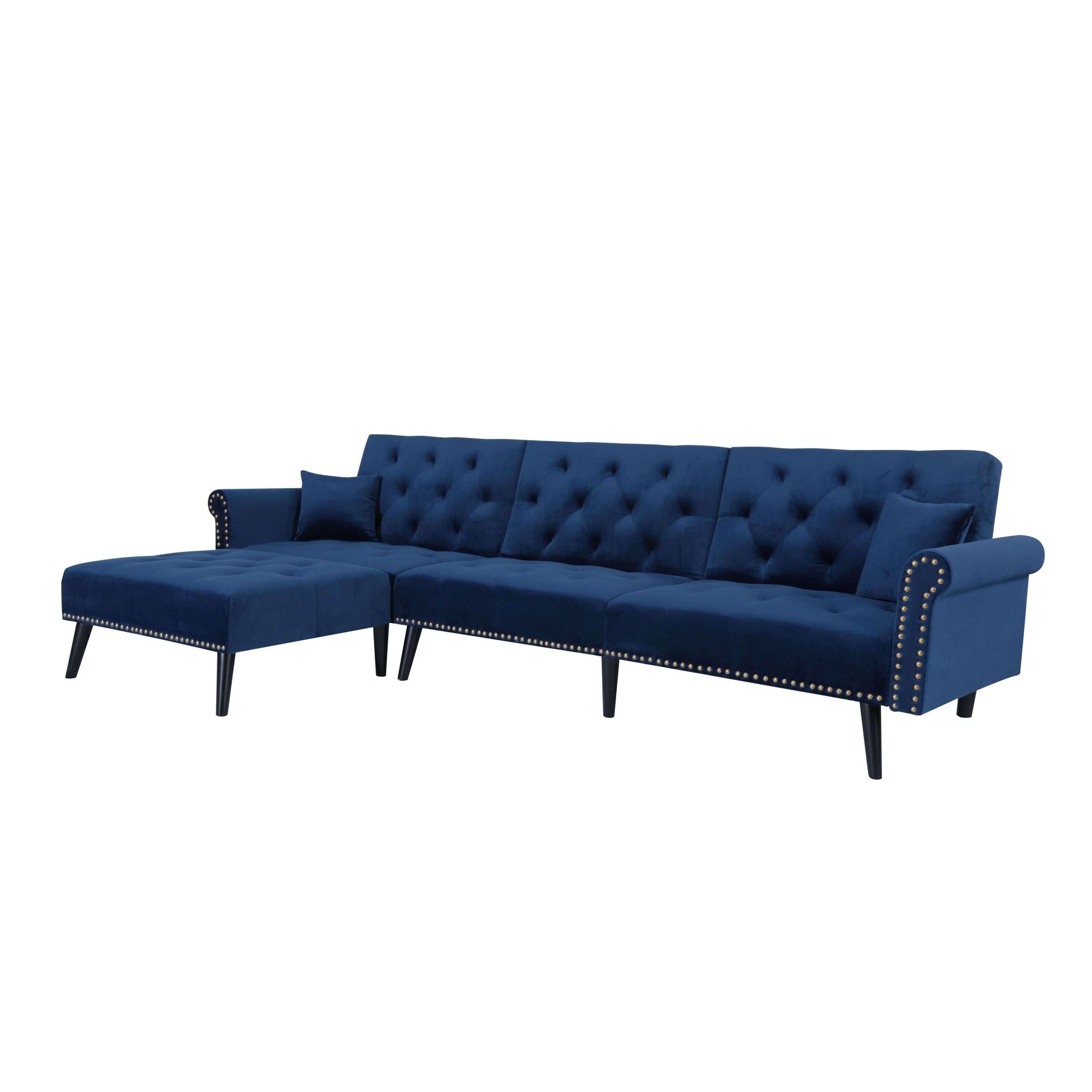 Convertible Sofa bed sleeper BLUE velvet (same as W223S00871、W223S00429。Size difference, See Details in page.) - Atlantic Fine Furniture Inc