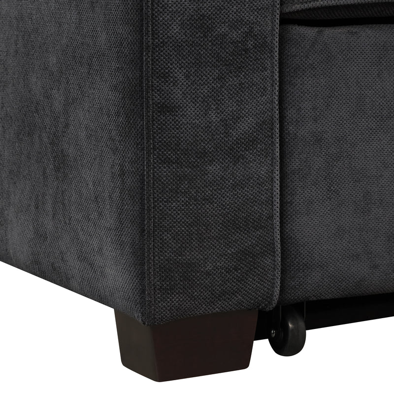 Linen Upholstered Sleeper Bed , Pull Out Sofa Bed Couch attached two throw pillows,Dual USB Charging Port and Adjustable Backrest for Living Room Space，Black