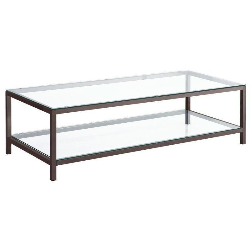 Trini - Coffee Table With Glass Shelf - Black Nickel