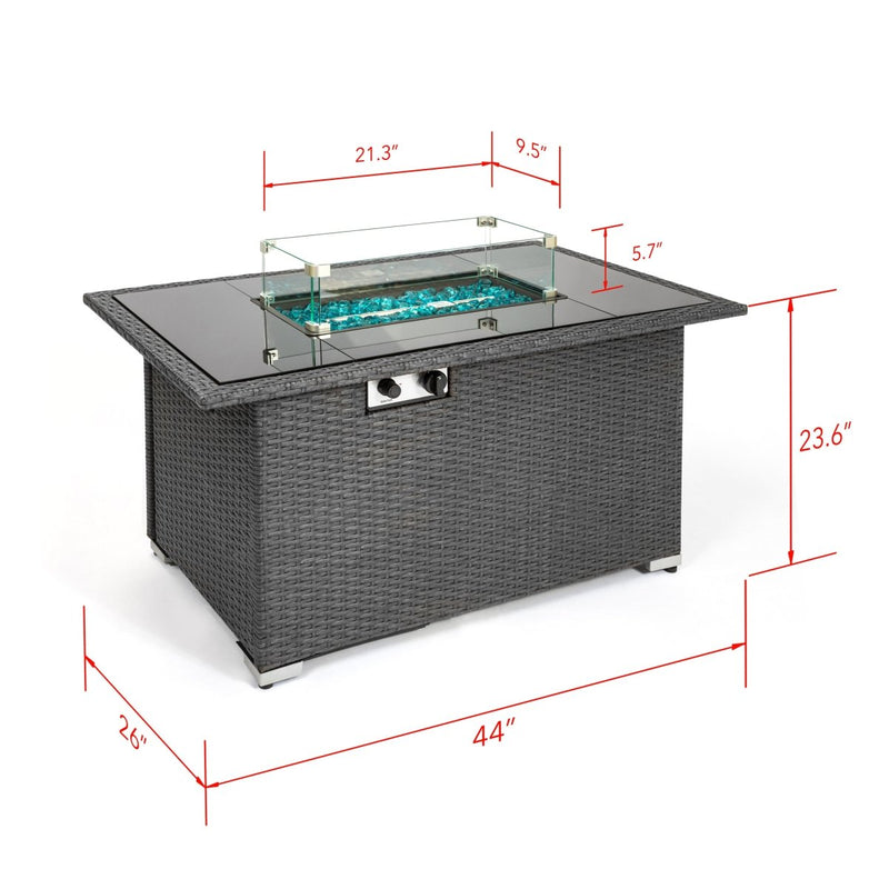 44" Gas Propane Fire pit Table Rectangle 50,000 BTU with 8mm Tempered Glass Tabletop & Blue Stone& Steel table lid &Table waterproof dusty Cover ,ETL Certification (Grey) - Atlantic Fine Furniture Inc
