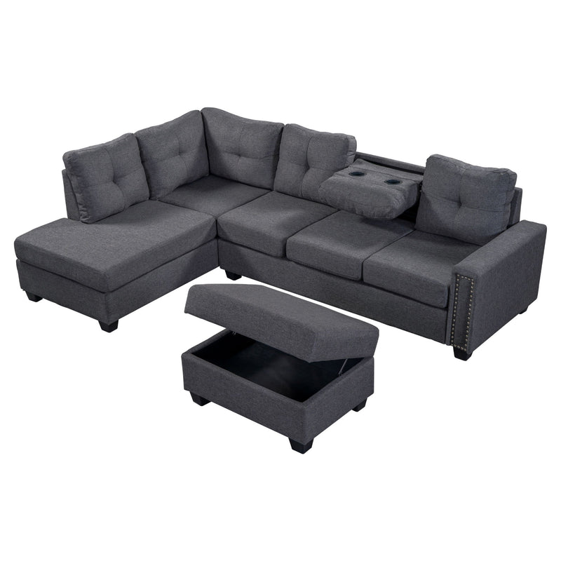 Orisfur. Reversible Sectional Sofa Space Saving With Storage Ottoman Rivet Ornament L-Shape Couch For Large Space Dorm