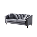 MH Modern Velvet Upholstered Sofa Couch, 3 Seat Tufted Back with Nail Arms, Solid wood Legs, Sleeper Sofa for Living Room, Compact Living Space, Apartment, Bonus Room, Grey - Atlantic Fine Furniture Inc