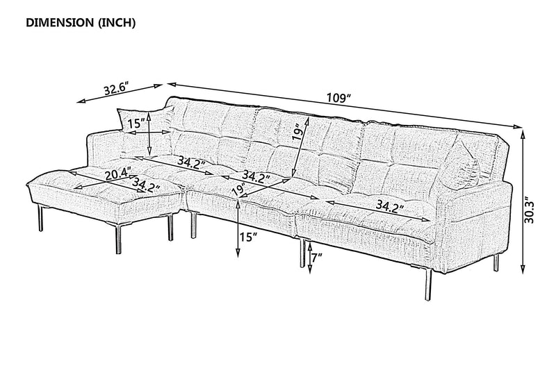 Sectional sofa couch sleeper brown