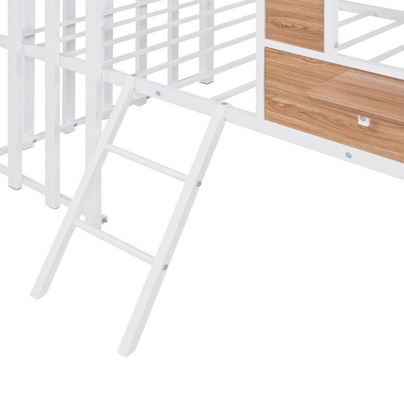 Metal Twin Size Loft Bed With Roof, Window, Guardrail, Ladder White