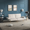 Winforce factory directly supply 280g Italian velvet folding sofa bed, foldable armrests with magazine bags futon, 78inch sleeper sofa, beige velvet - Atlantic Fine Furniture Inc