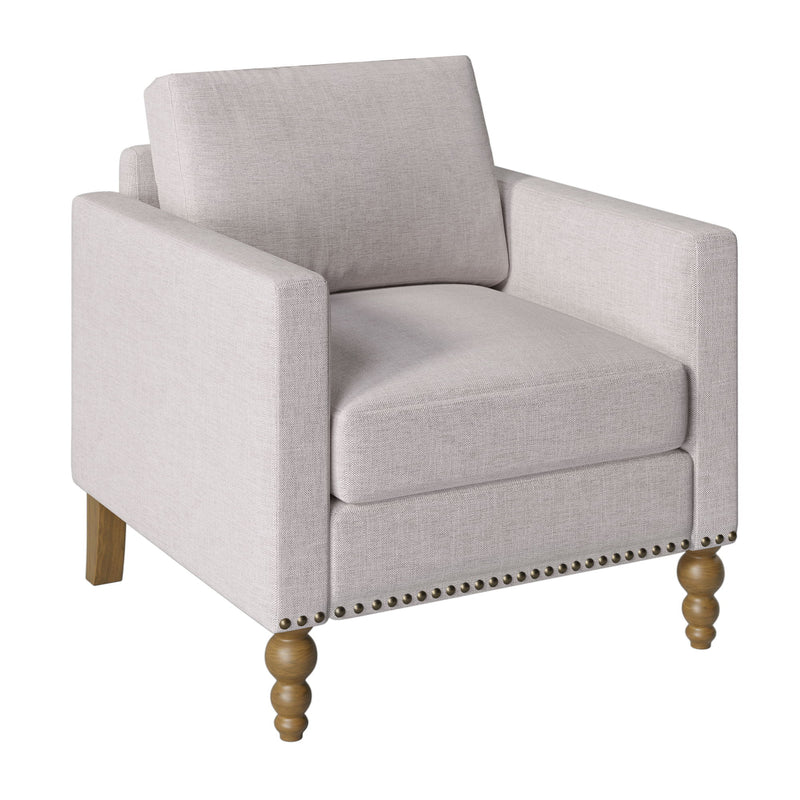 Classic Linen Armchair Accent Chair With Bronze Nailhead Trim Wooden Legs Single Sofa Couch For Living Room, Bedroom, Balcony, Beige
