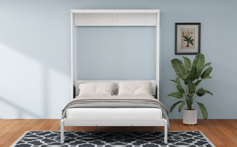 Queen Size Murphy Bed With 2 Side Cabinet Storage Shelves, 68-Inch Cabinet Bed Folding Wall Bed With Desk Combo Perfect For Guest Room, Study, Office, White